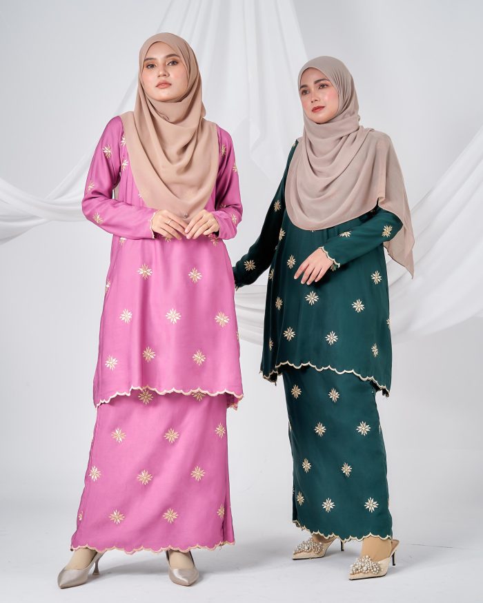 Baju Kurung Sulam Songket Tun Teja - Melati Rose Pink - Image 8