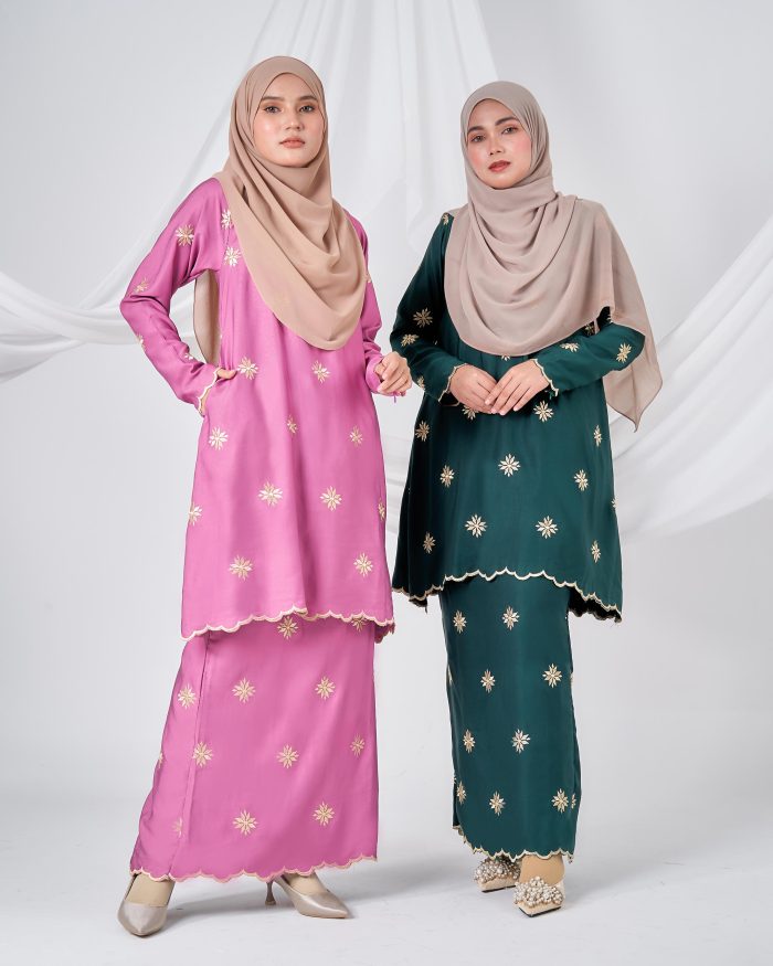 Baju Kurung Sulam Songket Tun Teja - Melati Emerald Green - Image 9