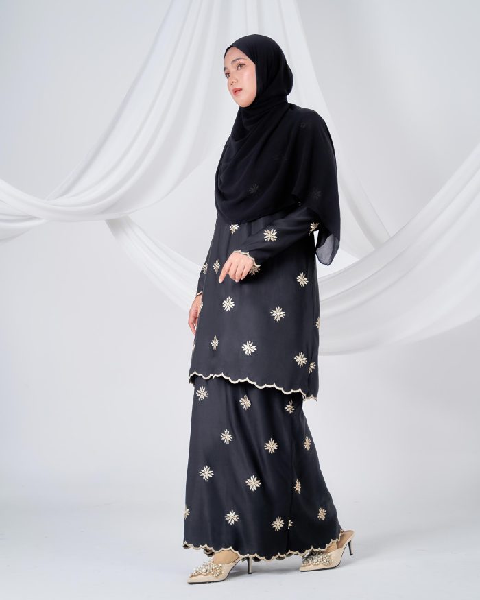 Baju Kurung Sulam Songket Tun Teja - Melati Matte Black - Image 3