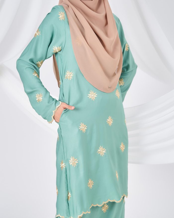 Baju Kurung Sulam Songket Tun Teja - Melati Pistachio Green - Image 7