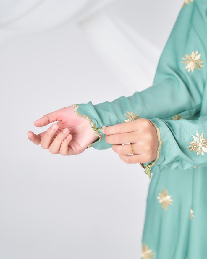 Baju Kurung Sulam Songket Tun Teja - Melati Pistachio Green - Image 5