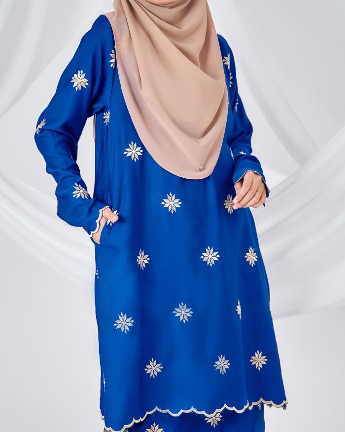 Baju Kurung Sulam Songket Tun Teja - Melati Royal Blue - Image 7