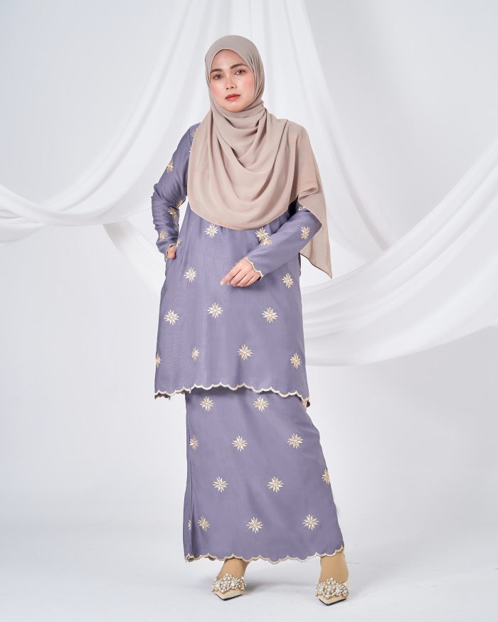 Baju Kurung Sulam Songket Tun Teja - Melati Thistle Grey