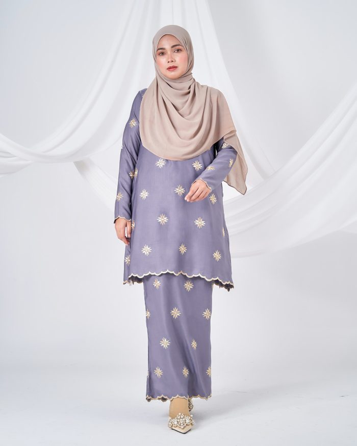 Baju Kurung Sulam Songket Tun Teja - Melati Thistle Grey - Image 2