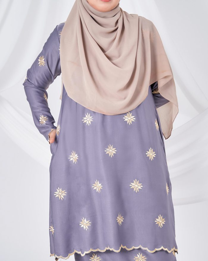 Baju Kurung Sulam Songket Tun Teja - Melati Thistle Grey - Image 5