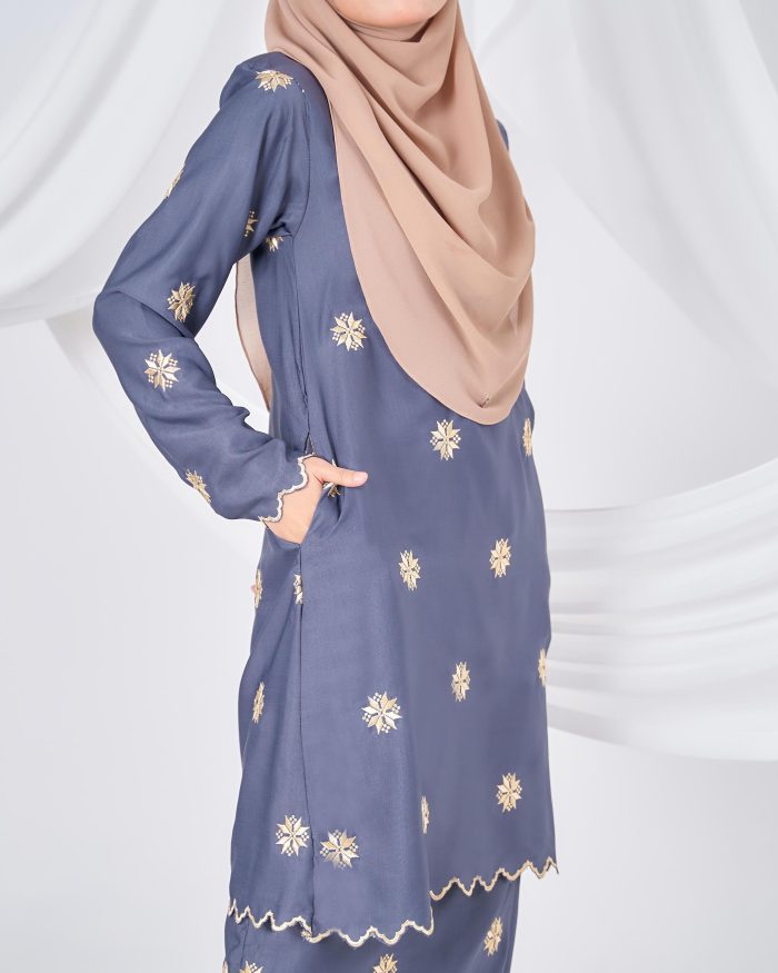 Baju Kurung Sulam Songket Tun Teja - Teratai Dim Grey - Image 6