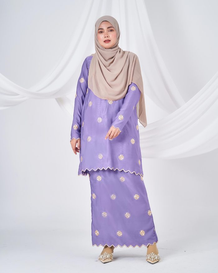 Baju Kurung Sulam Songket Tun Teja - Teratai Fragrant Lilac