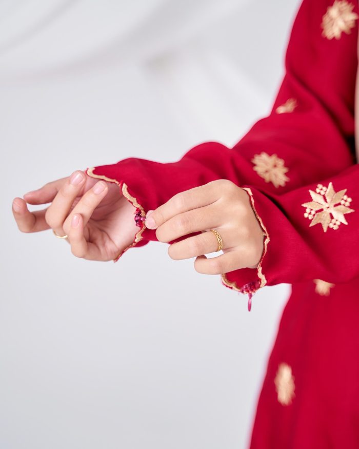 Baju Kurung Sulam Songket Tun Teja - Teratai Maroon Red - Image 7