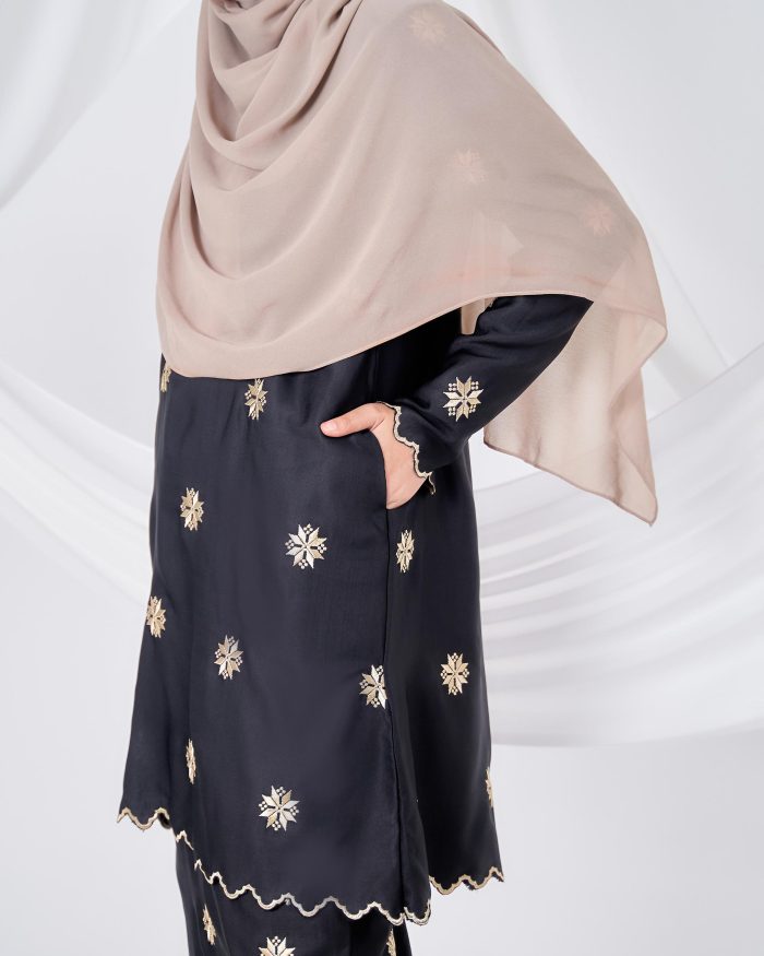 Baju Kurung Sulam Songket Tun Teja - Teratai Matte Black - Image 7