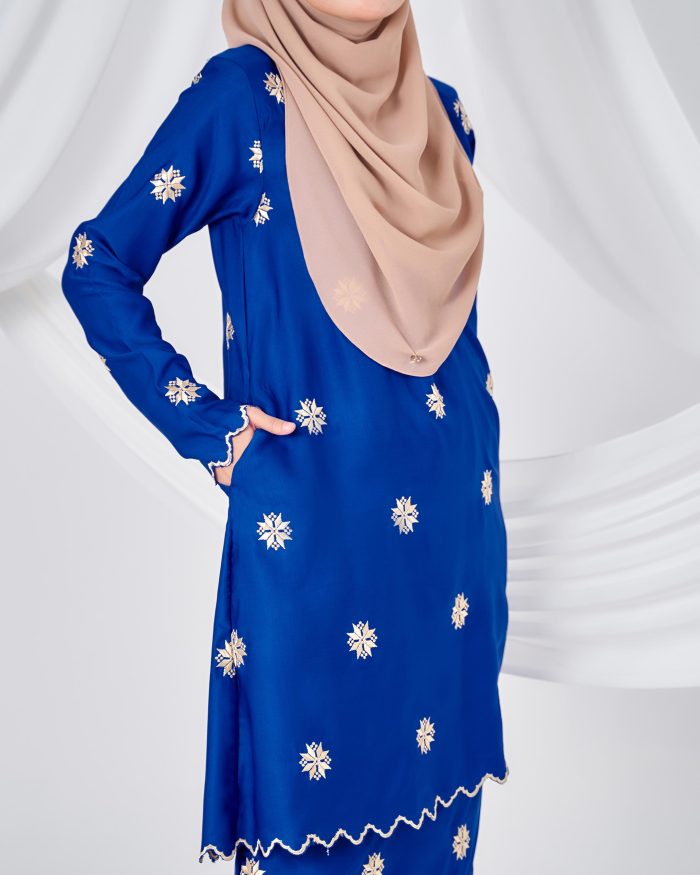 Baju Kurung Sulam Songket Tun Teja - Teratai Royal Blue - Image 6