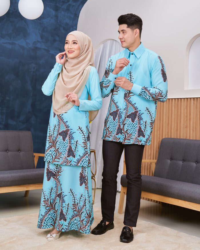 Baju Kurung Moden Batik Sultanah - Antartika Aqua Blue - Image 6