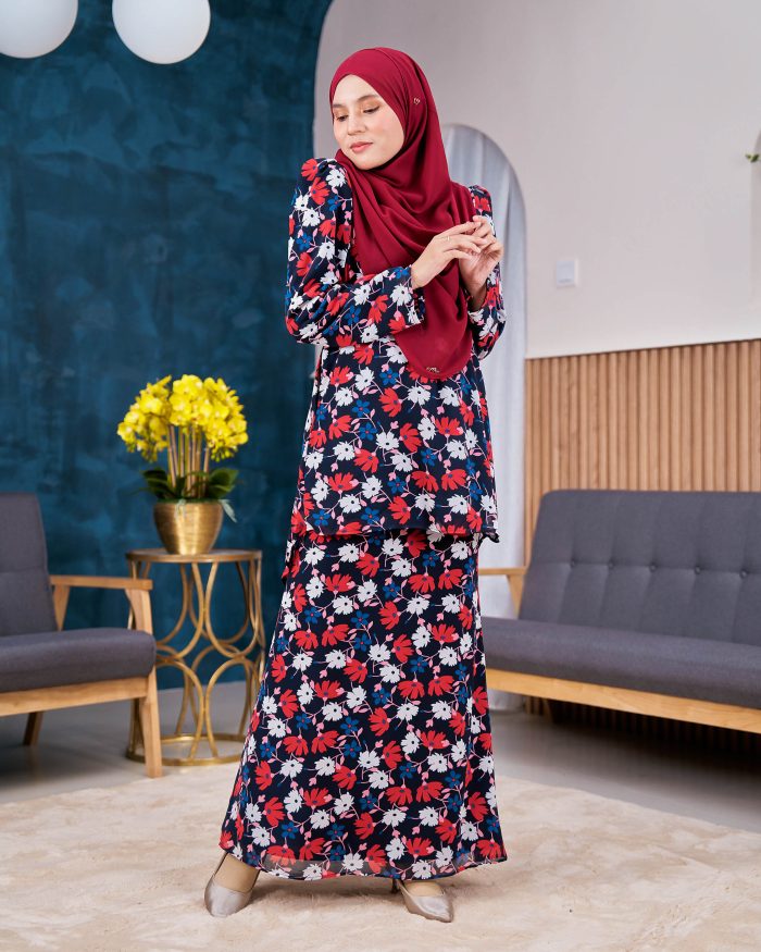 Baju Kurung Moden Chiffon Puffy Sandra - Artic Ruby - Image 2