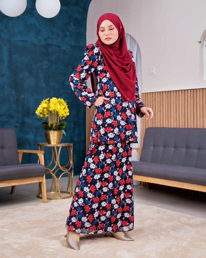 Baju Kurung Moden Chiffon Puffy Sandra - Artic Ruby