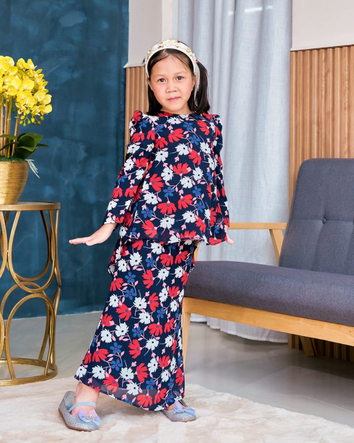 Baju Kurung Moden Chiffon Puffy Sandra Kids - Artic Ruby - Image 2