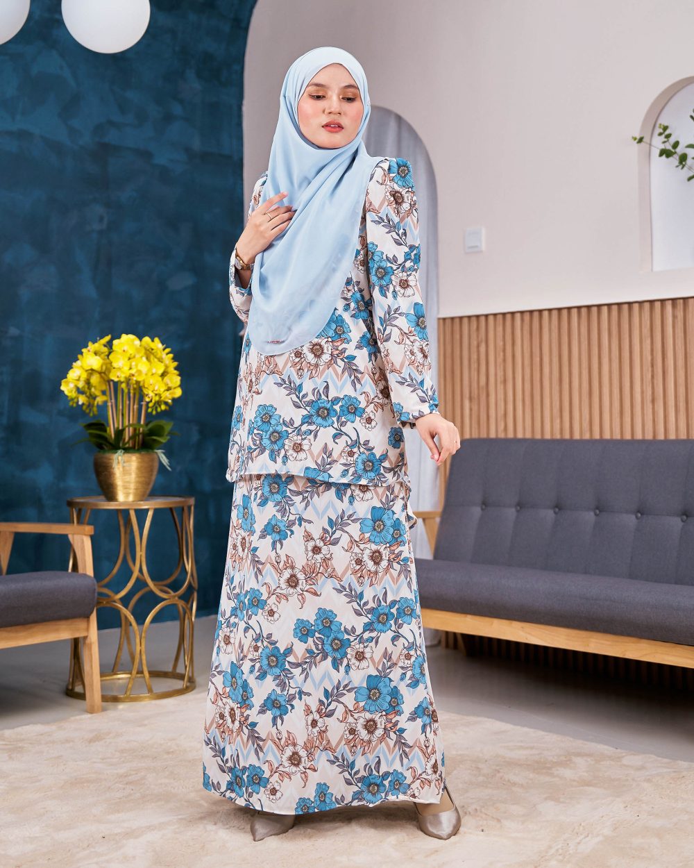 Baju Kurung Moden Chiffon Puffy Sandra Bluebell Mist Kualiti Designer Harga Luarbiasa 2615