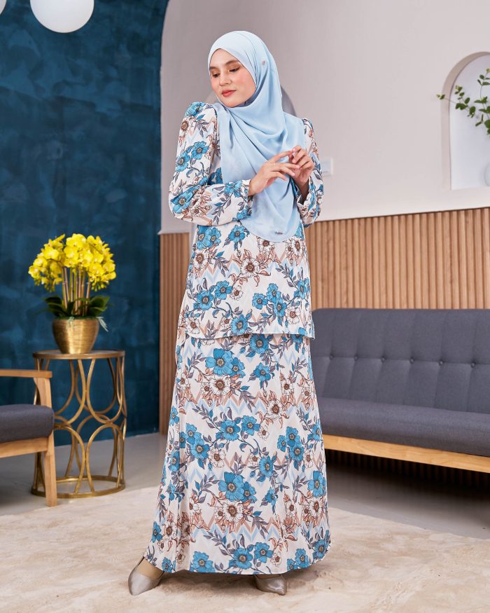 Baju Kurung Moden Chiffon Puffy Sandra - Bluebell Mist - Image 2