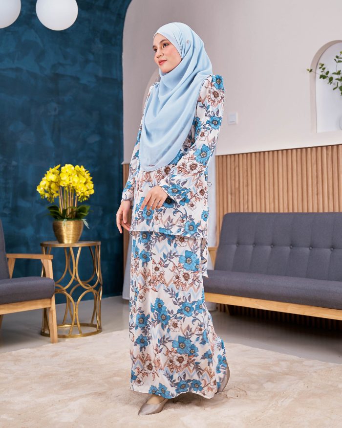 Baju Kurung Moden Chiffon Puffy Sandra - Bluebell Mist - Image 4