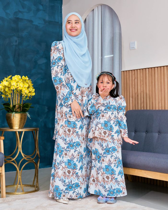 Baju Kurung Moden Chiffon Puffy Sandra Kids - Bluebell Mist - Image 7