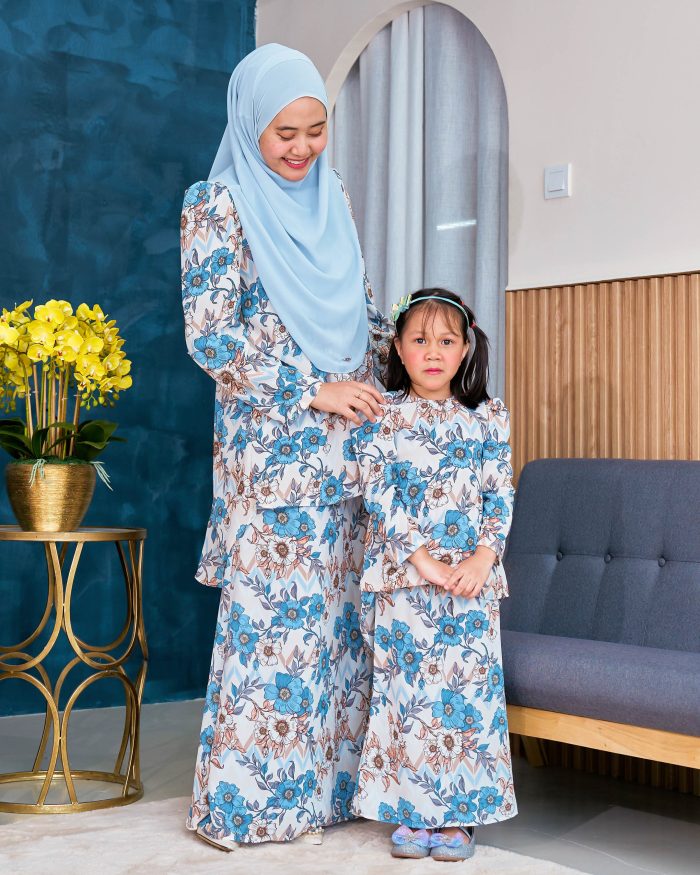 Baju Kurung Moden Chiffon Puffy Sandra - Bluebell Mist - Image 6