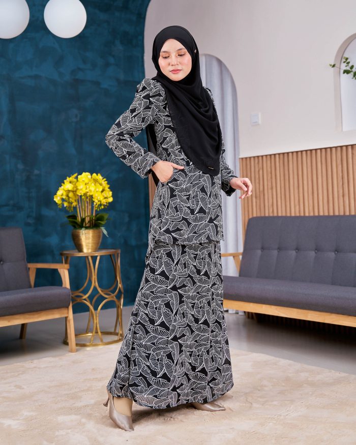 Baju Kurung Moden Chiffon Puffy Sandra - Dark Whisper