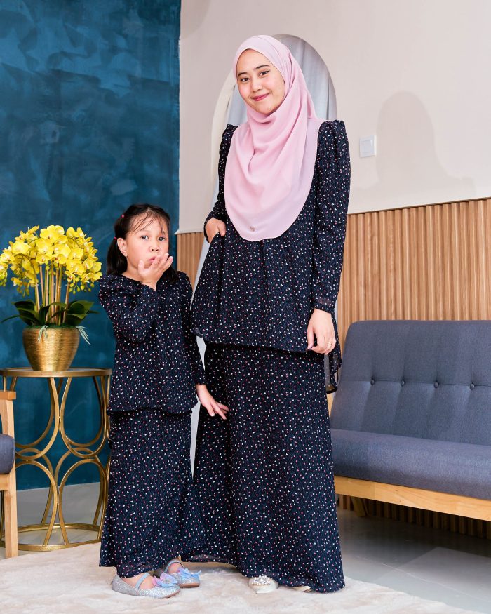 Baju Kurung Moden Chiffon Puffy Sandra Kids - Mistic Black - Image 5