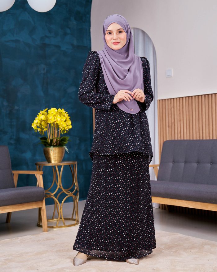 Baju Kurung Moden Chiffon Puffy Sandra - Mistic Black - Image 3