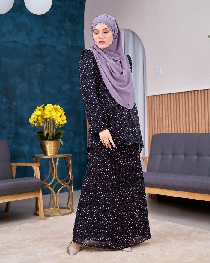 Baju Kurung Moden Chiffon Puffy Sandra - Mistic Black - Image 2