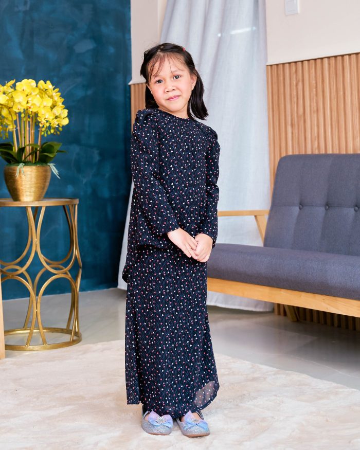 Baju Kurung Moden Chiffon Puffy Sandra Kids - Mistic Black