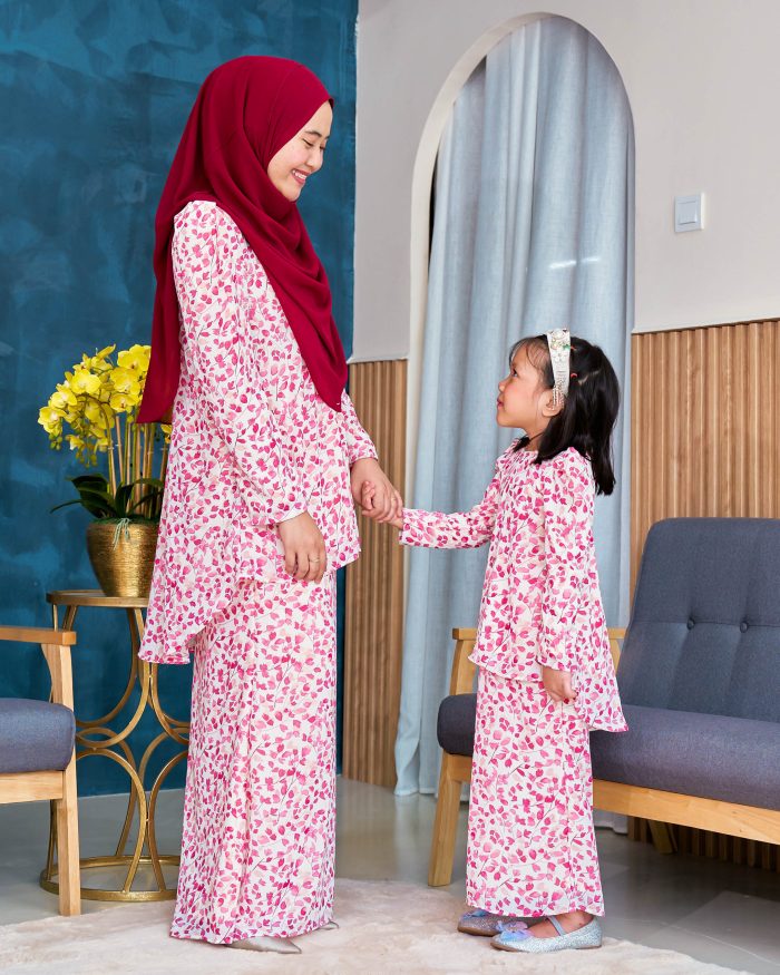 Baju Kurung Moden Chiffon Puffy Sandra Kids - Snow Lace - Image 6