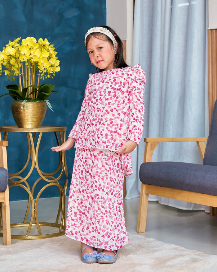 Baju Kurung Moden Chiffon Puffy Sandra Kids - Snow Lace - Image 2
