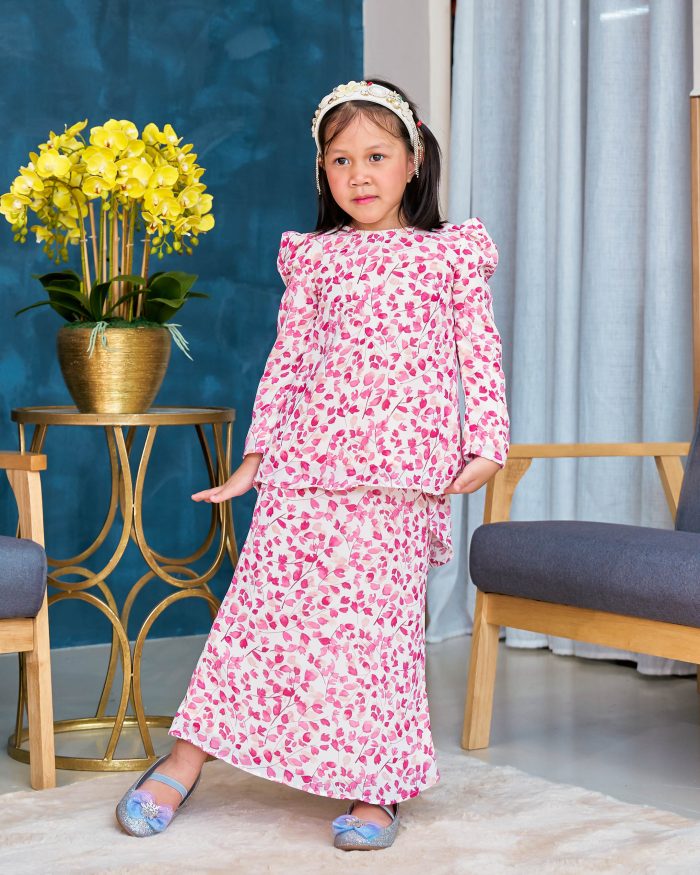Baju Kurung Moden Chiffon Puffy Sandra Kids - Snow Lace