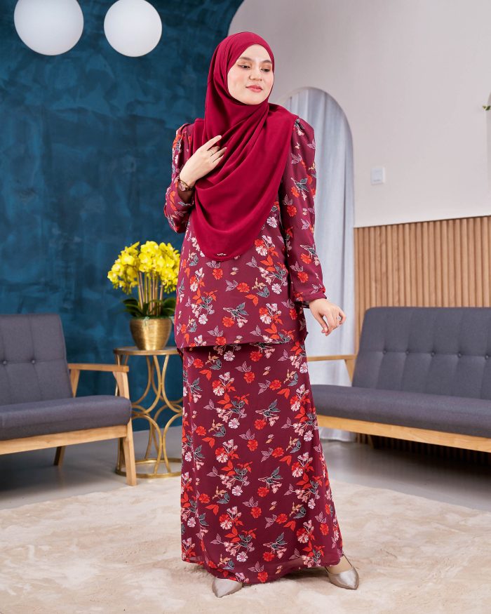 Baju Kurung Moden Chiffon Puffy Sandra - Sweet Raisin - Image 4