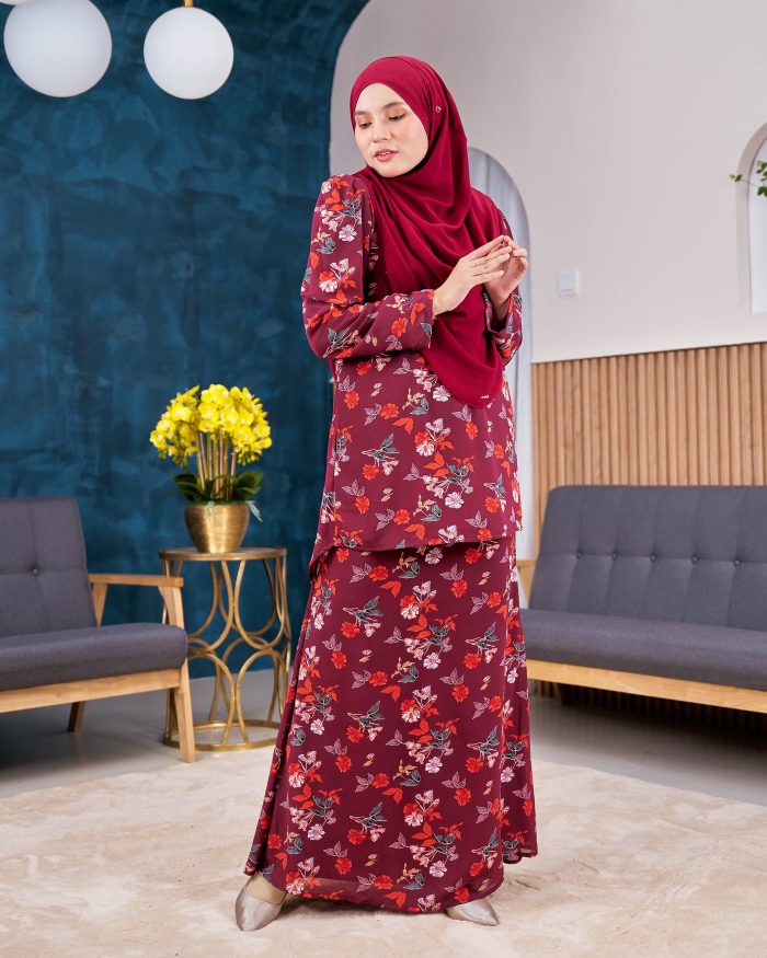 Baju Kurung Moden Chiffon Puffy Sandra - Sweet Raisin