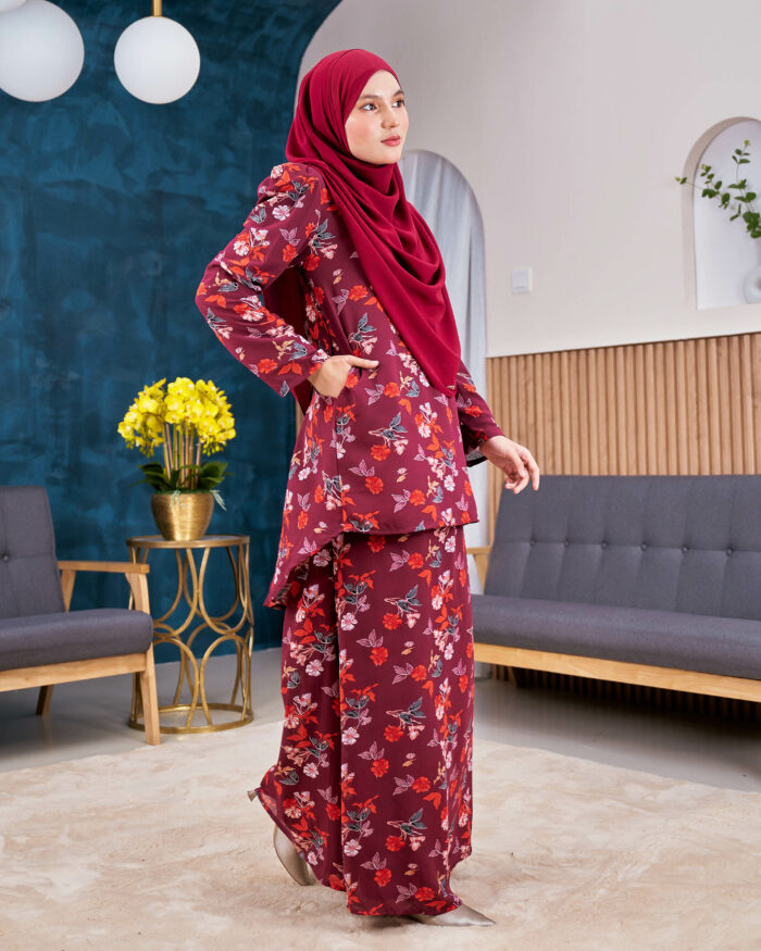 Baju Kurung Moden Chiffon Puffy Sandra - Sweet Raisin - Image 2