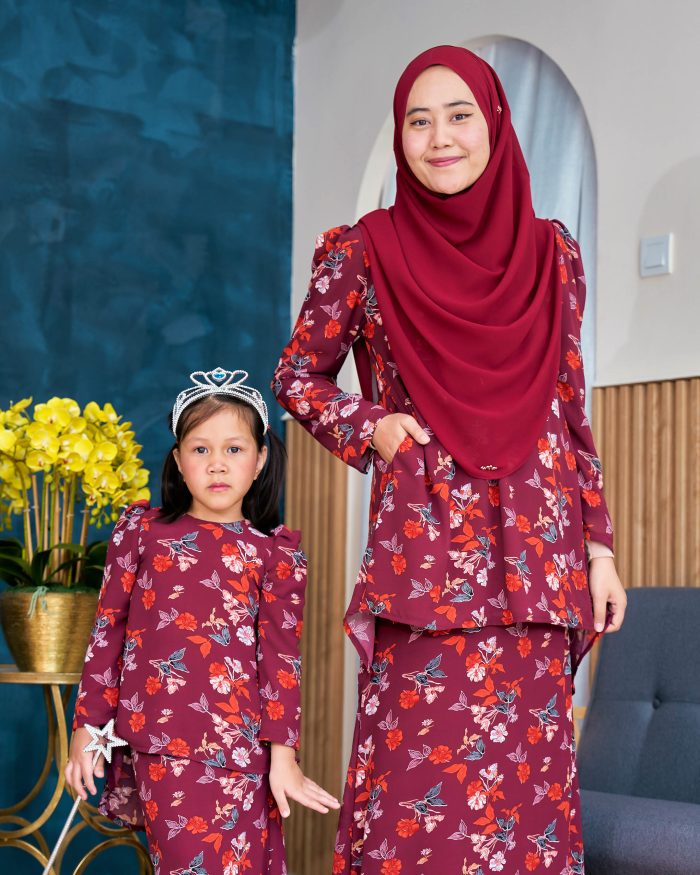 Baju Kurung Moden Chiffon Puffy Sandra Kids - Sweet Raisin - Image 5