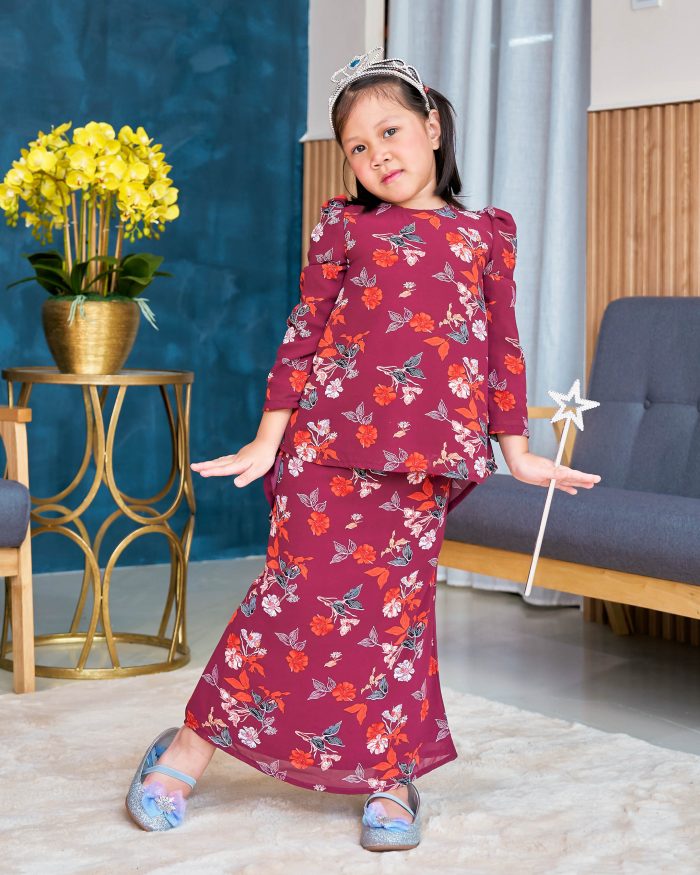 Baju Kurung Moden Chiffon Puffy Sandra Kids - Sweet Raisin