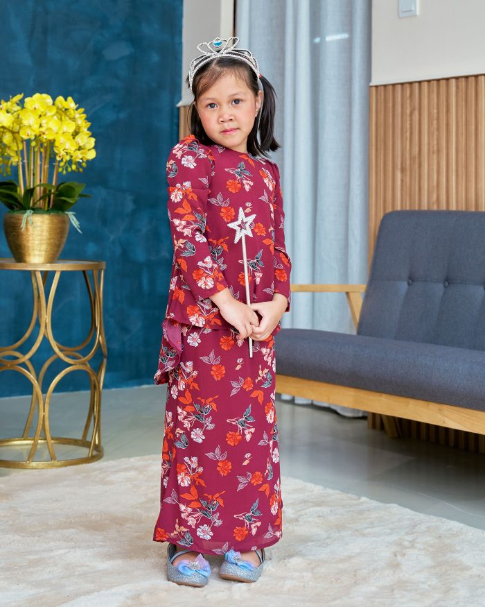 Baju Kurung Moden Chiffon Puffy Sandra Kids - Sweet Raisin - Image 2