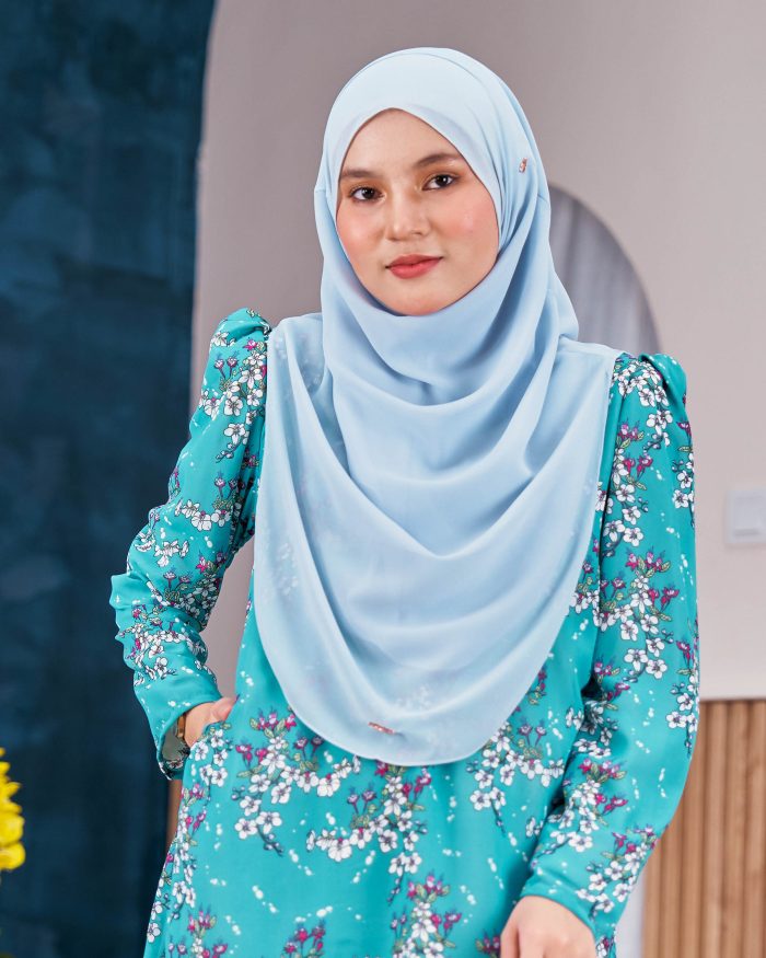 Baju Kurung Moden Chiffon Puffy Sandra - Turquoise Gloria - Image 4