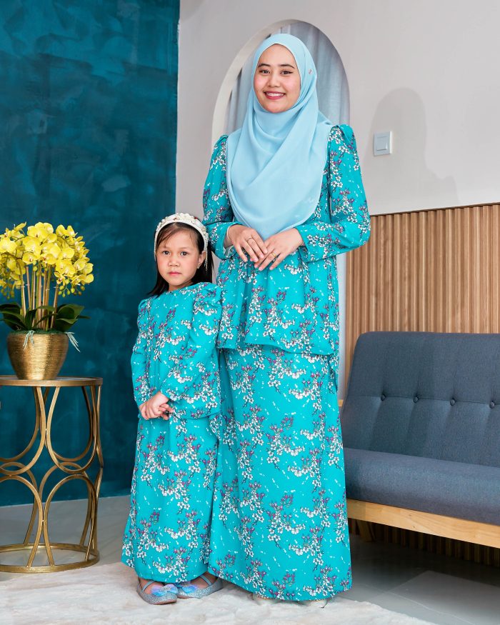 Baju Kurung Moden Chiffon Puffy Sandra - Turquoise Gloria - Image 6