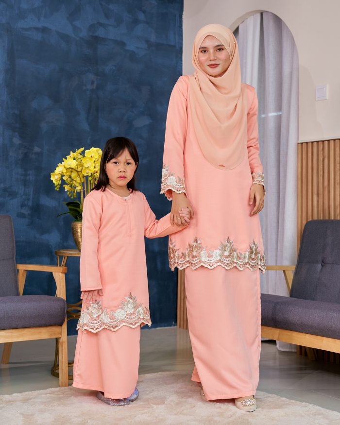 Baju Kurung Lace Safaira - Cantaloupe - Image 5