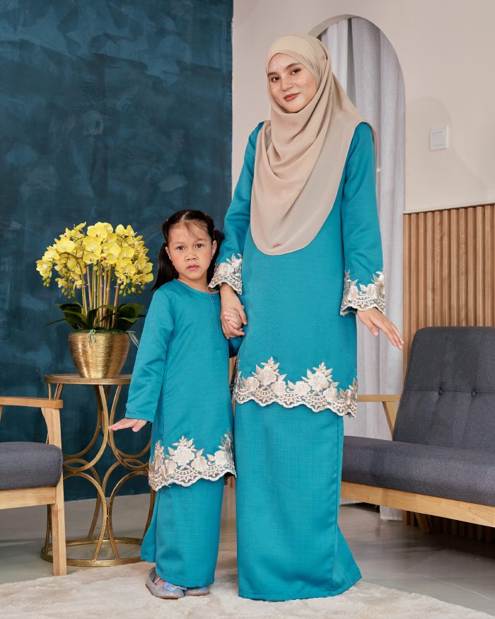 Baju Kurung Lace Safaira Kids - Dark Cyan - Image 2