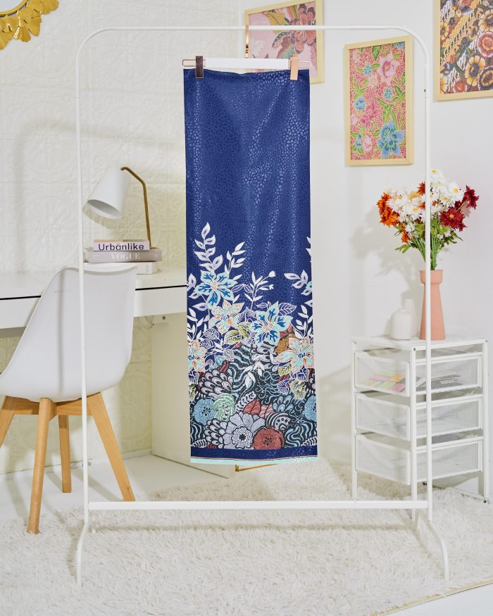 Kain Pasang Satin Silk Jacquard Bayu - Navy Blue