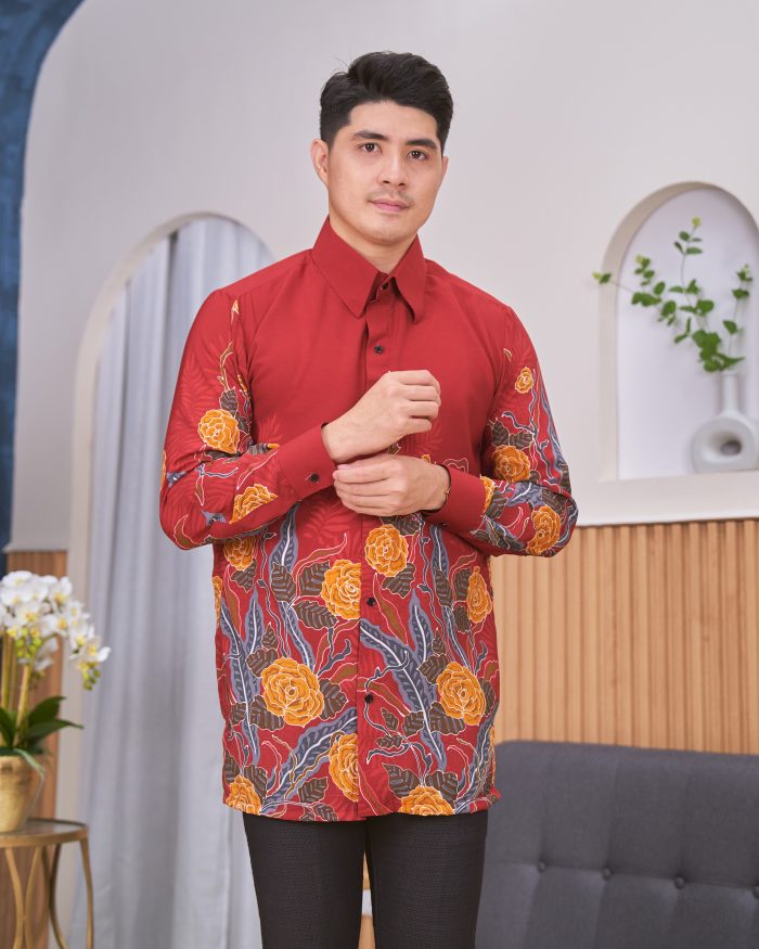 Kemeja Batik Sultan - Mawar Ruby Red - Image 4