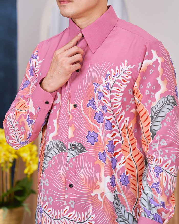 Kemeja Batik Sultan - Teruntum Thristle Pink - Image 6