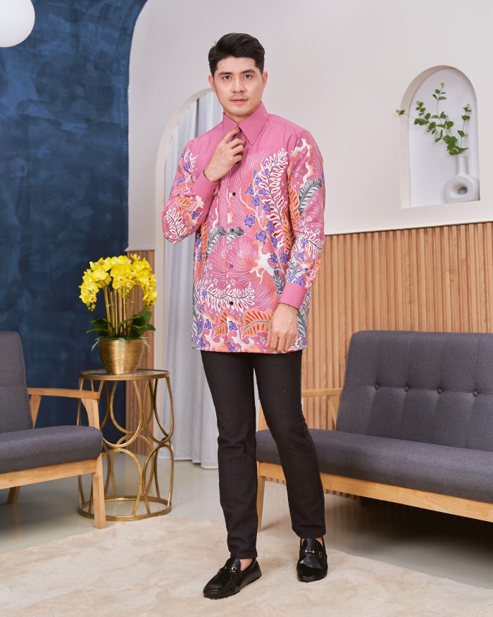 Kemeja Batik Sultan - Teruntum Thristle Pink - Image 4