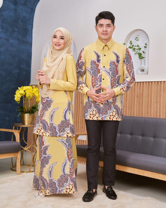 Baju Kurung Moden Batik Sultanah - Kristal Creamy Mustard - Image 4