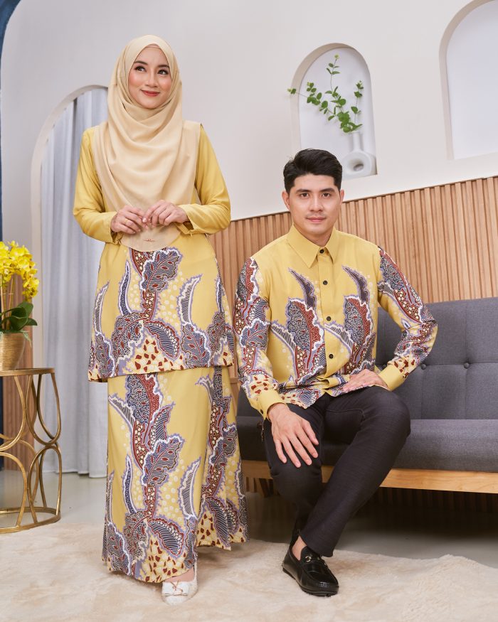 Baju Kurung Moden Batik Sultanah - Kristal Creamy Mustard - Image 3