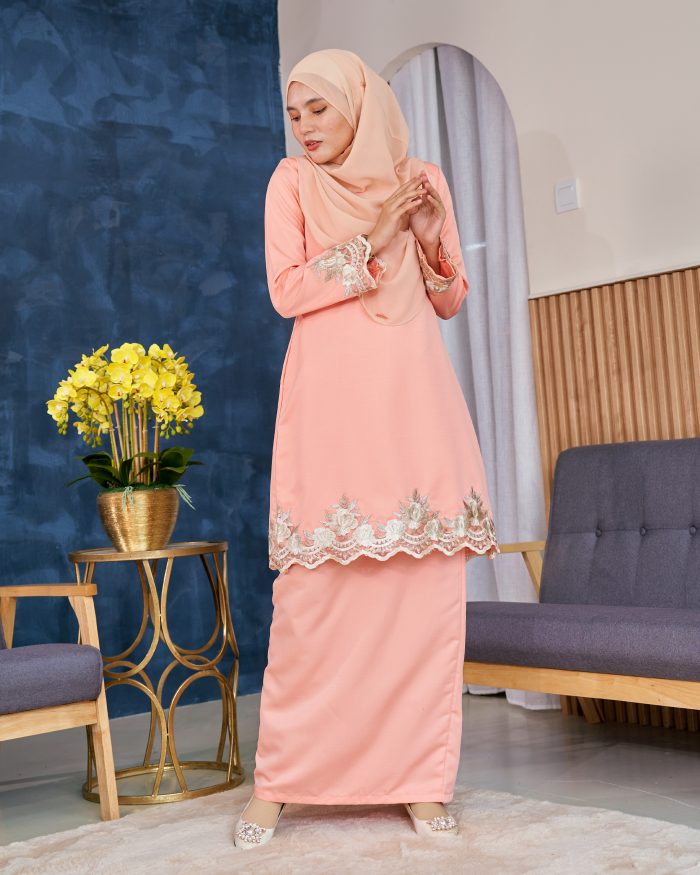 Baju Kurung Lace Safaira - Cantaloupe - Image 2