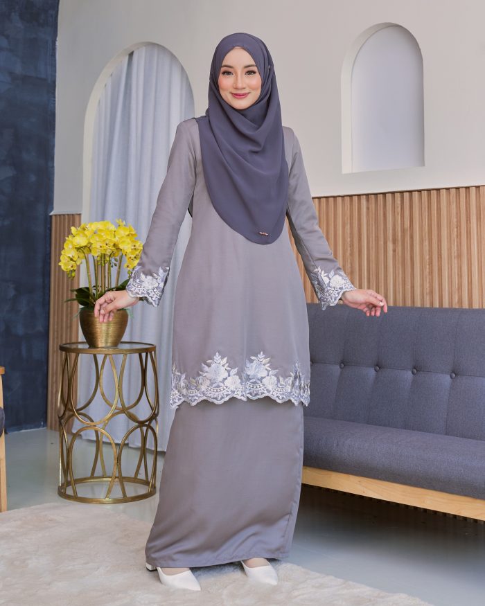 Baju Kurung Lace Safaira - Charcoal Grey