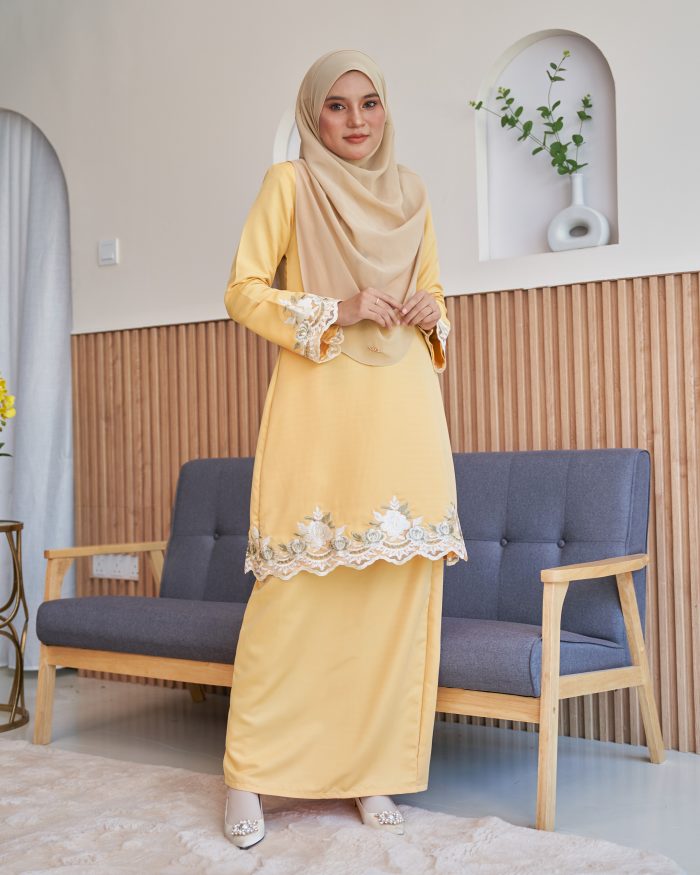 Baju Kurung Lace Safaira - Crayola Yellow - Image 4